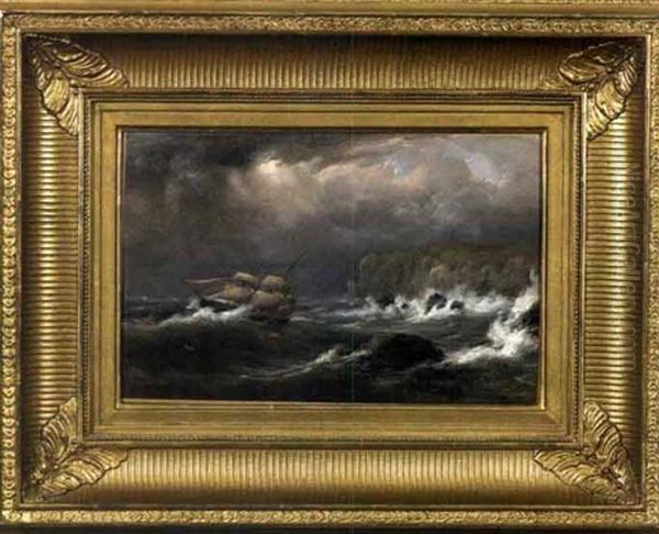 Ships In A Storm Off A Rocky Coast Oil Painting by Mauritz Frederick Hendrick de Haas