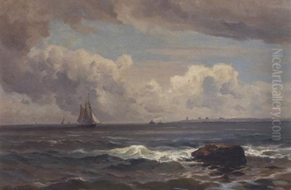 Ships Off The Coast Oil Painting by Mauritz Frederick Hendrick de Haas