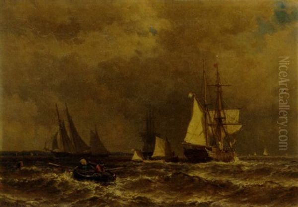 Dutch Fishing Craft Off The Coast Oil Painting by Mauritz Frederick Hendrick de Haas