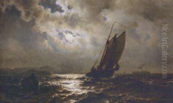 Sailing By Moonlight Oil Painting by Mauritz Frederick Hendrick de Haas