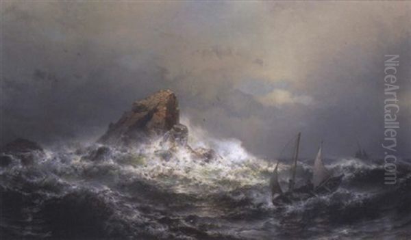 Sailing Boats On Stormy Seas Oil Painting by Mauritz Frederick Hendrick de Haas