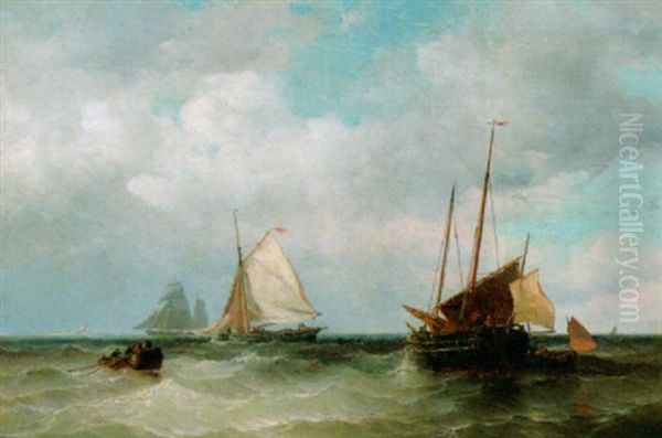 Sailing Vessels On A Choppy Sea Oil Painting by Mauritz Frederick Hendrick de Haas