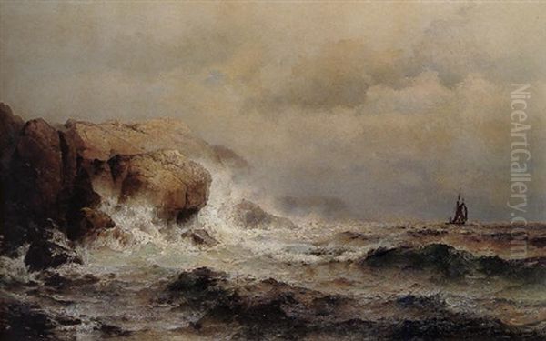 Ship Off A Stormy Coast Oil Painting by Mauritz Frederick Hendrick de Haas