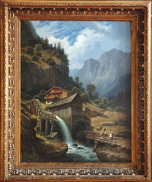 Mill In The Black Forest Oil Painting by Carl Friedrich Moritz Emil von Haase