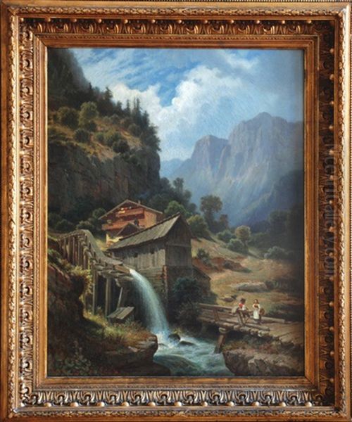 Mill In Black Forest Oil Painting by Carl Friedrich Moritz Emil von Haase