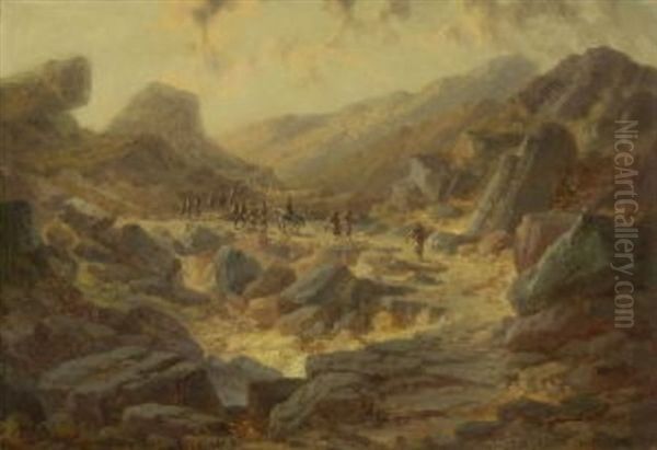 Ziehende Soldaten In Felsiger Gebirgslandschaft (albanien?) Oil Painting by Karl Haase