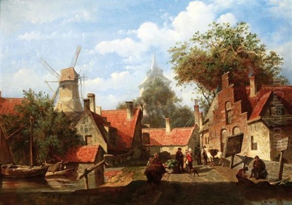 Entree De Village En Hollande Oil Painting by Willem de Haas-Hemken