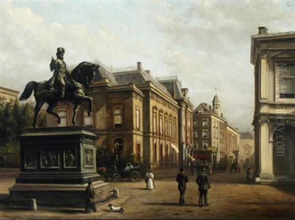 Figures By The Palace Noordeinde Oil Painting by Willem de Haas-Hemken