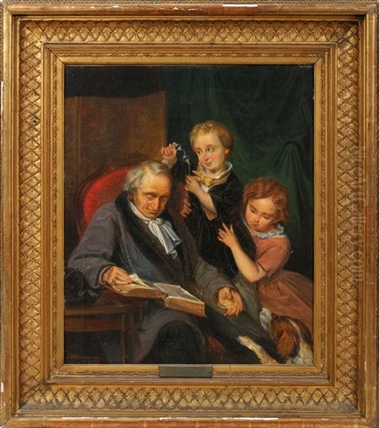 Sleeping Man And 2 Children Oil Painting by Pieter Alardus Haaxman