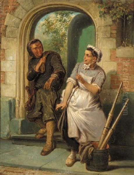 The Chimney Sweeper And The Maid Oil Painting by Pieter Alardus Haaxman