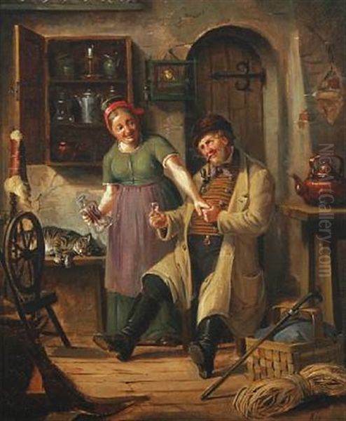 Interior With A Couple Having A Drink Oil Painting by Nicolai Francois Habbe