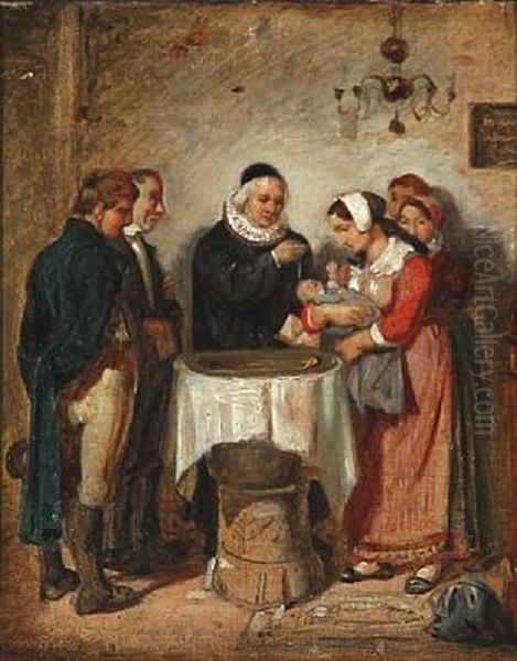 Christening Scene Oil Painting by Nicolai Francois Habbe