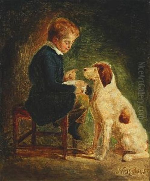 The Dog Learns To Sit Oil Painting by Nicolai Francois Habbe