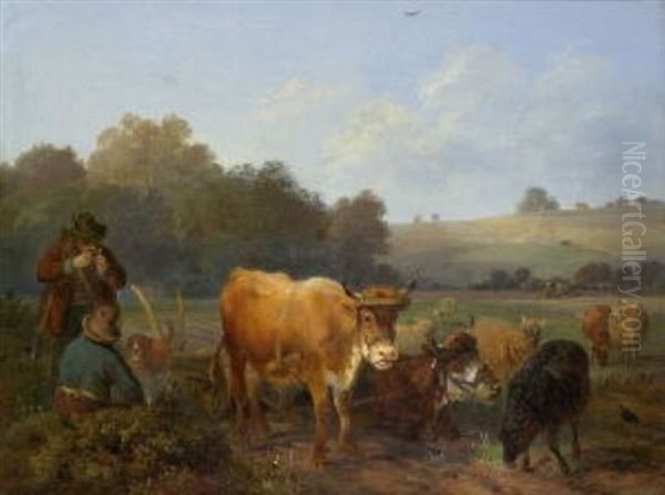 Forster Und Bauer Am Feldrand Oil Painting by Sebastian Habenschaden