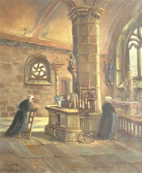 Bretonne En Priere A Notre Dame De La Clarte Oil Painting by Fritz Haberkorn