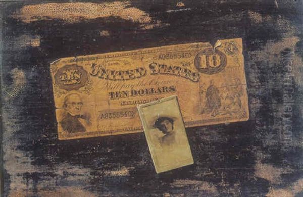 A Ten Dollar Bill And A Photo Oil Painting by John Haberle