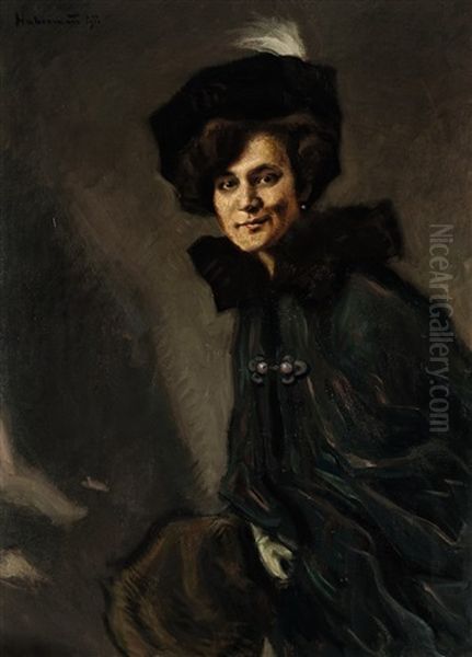 Halbfiguriges Portrait Einer Dame Mit Hut Oil Painting by Hugo von Habermann the Elder