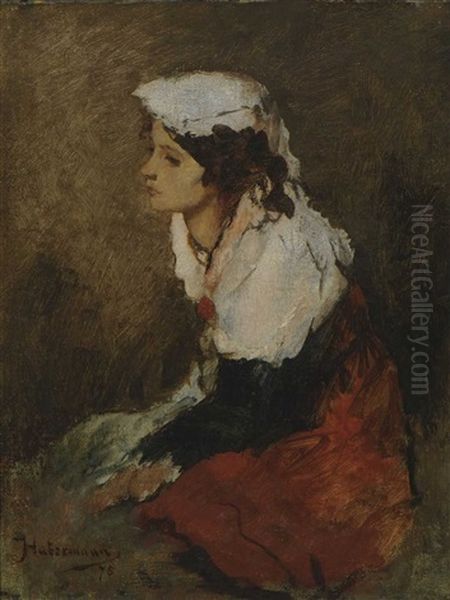 Madchen In Sudlandischer Tracht Oil Painting by Hugo von Habermann the Elder