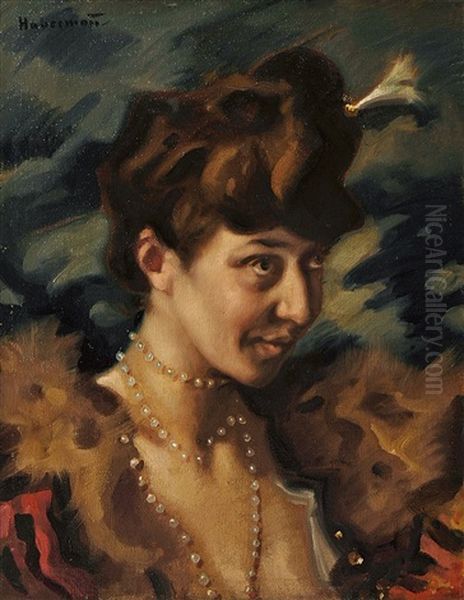 Portrait Einer Dame Mit Perlenkette Oil Painting by Hugo von Habermann the Elder