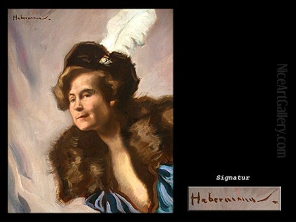 Portrait Einer Dame Mit Hut Und Feder Oil Painting by Hugo von Habermann the Elder