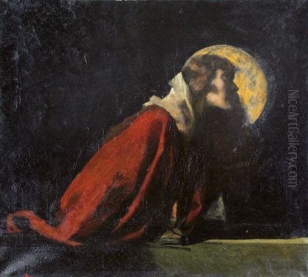 Frau Vor Vollmond Oil Painting by Hugo von Habermann the Elder