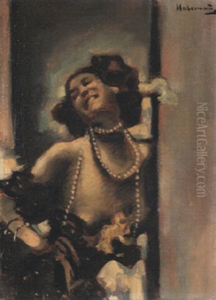 Frau Mit Perlenkette Oil Painting by Hugo von Habermann the Elder