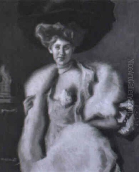 Dame Mit Hut Und Pelzstola Oil Painting by Hugo von Habermann the Elder