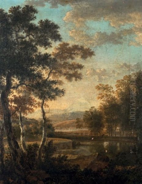 Plan D'eau Pres De Grands Arbres Oil Painting by Jan Hackaert