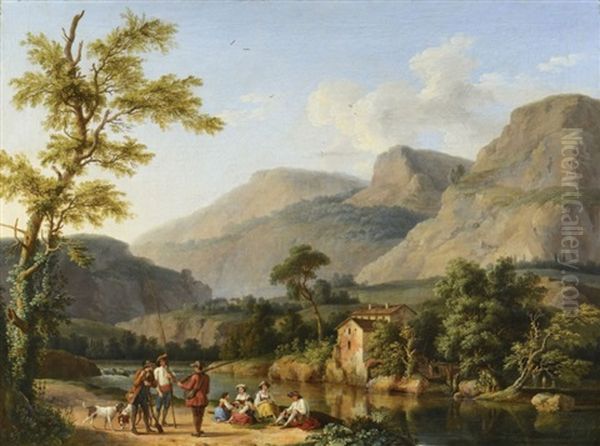 La Halte Des Chasseurs Au Bord De La Riviere Pres De Vaucluse Oil Painting by Jan Hackaert