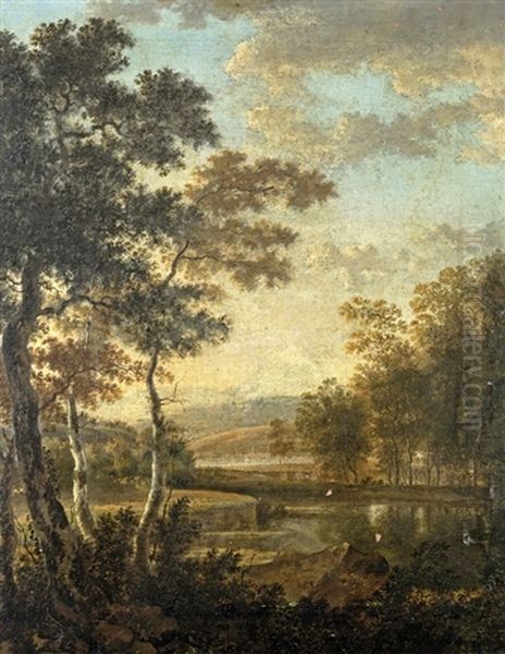 Plan D'eau Pres De Grands Arbres Oil Painting by Jan Hackaert