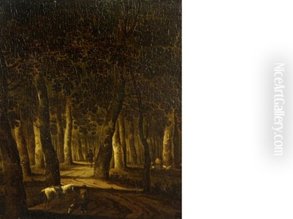 Travellers In A Wood Oil Painting by Jan Hackaert