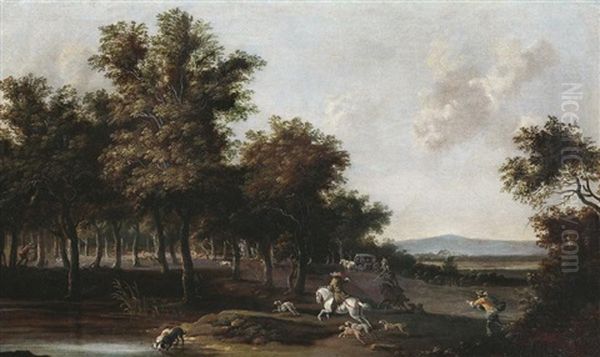 Landschaft Mit Jagdgesellschaft Oil Painting by Jan Hackaert