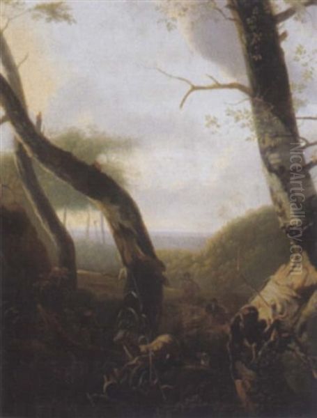 Waldlandshaft Mit Jagern Oil Painting by Jan Hackaert