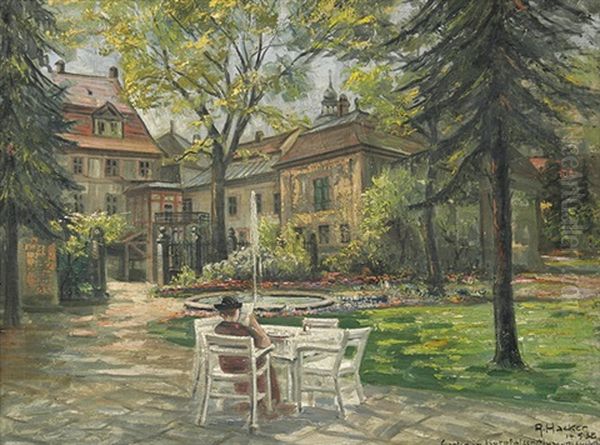 Garten Im Kurpfalzer Museum Heidelberg Oil Painting by Adolf Hacker