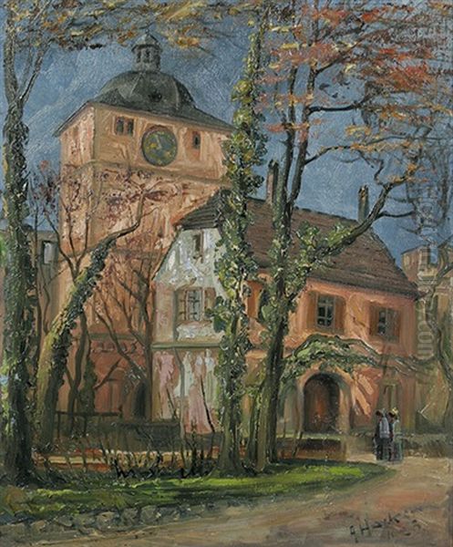 Torhaus Vom Heidelberger Schloss Mit Dem Wartturm Im Hintergrund Oil Painting by Adolf Hacker