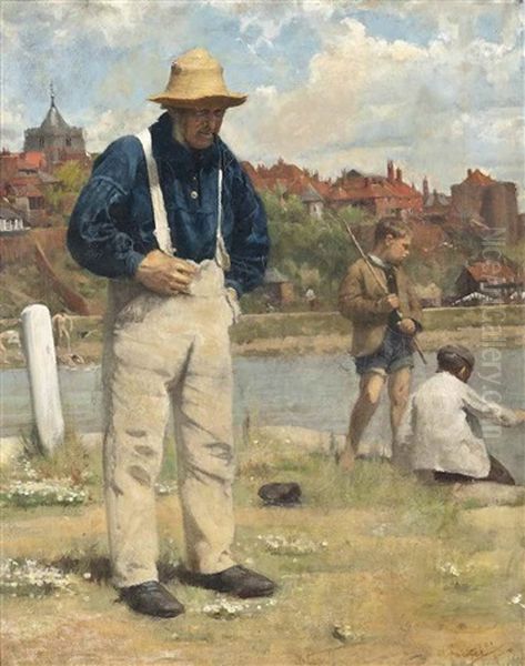 A Day's Fishing, Rye, Sussex Oil Painting by Arthur Hacker