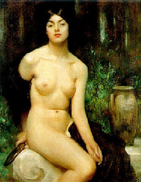 Seated Female Nude Oil Painting by Arthur Hacker