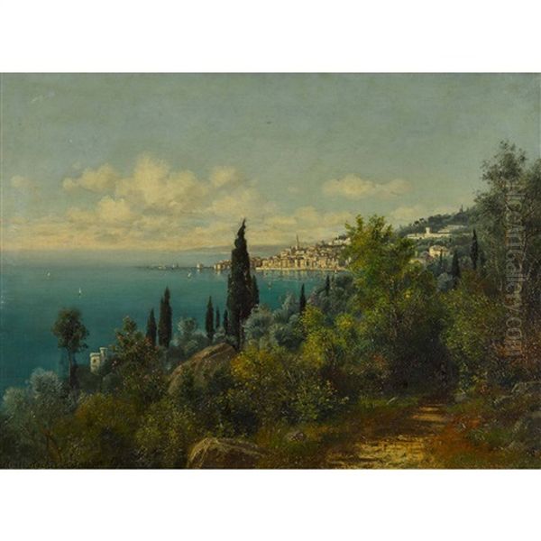 Blick Auf Menton An Der Cote D'azur Oil Painting by Horst Hacker