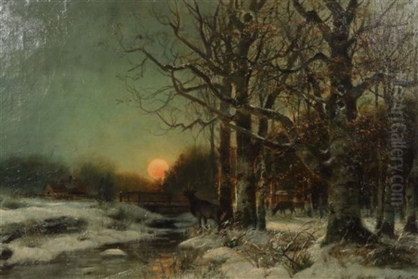 Winterabend Im Eichenwald Oil Painting by Horst Hacker