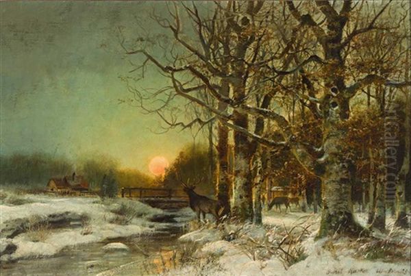 Winterabend Im Eichenwald Oil Painting by Horst Hacker