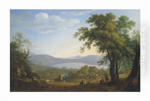 Aeneas And The Cumaean Sibyl, Lake Avernus Beyond Oil Painting by Jacob Philipp Hackert