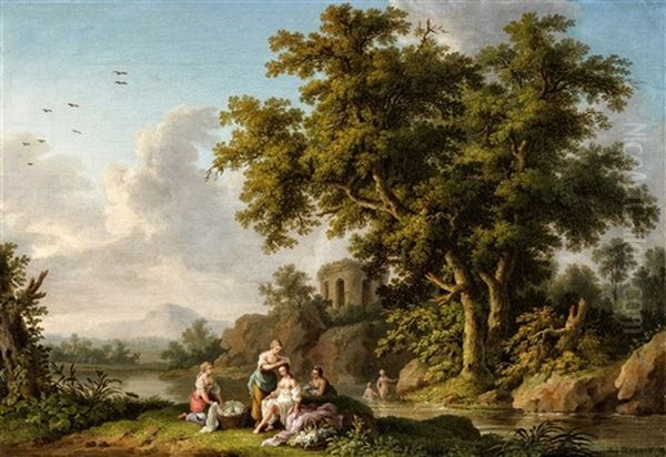 Landschaften Mit Badenden Nymphen (2 Works) Oil Painting by Jacob Philipp Hackert