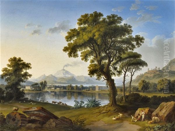 Landschaft Mit Sizilianischen Tempeln Oil Painting by Jacob Philipp Hackert