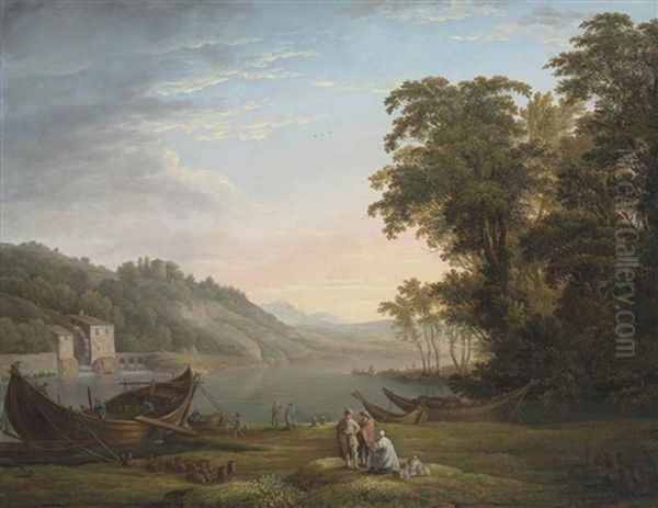 Aeneas And The Cumaean Sibyl, Lake Avernus Beyond Oil Painting by Jacob Philipp Hackert