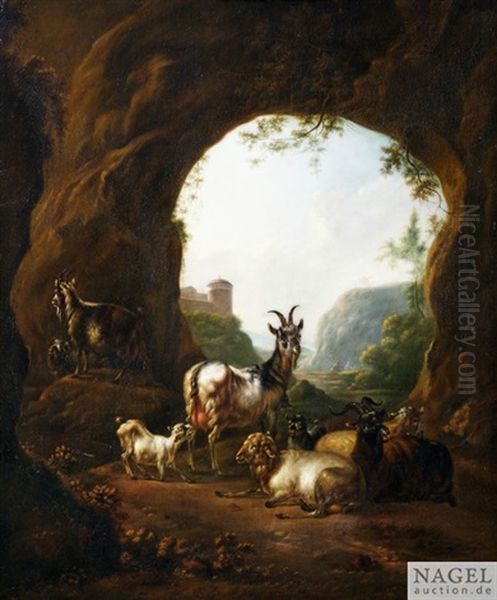 Ziegenherde In Einer Grotte Oil Painting by Jacob Philipp Hackert