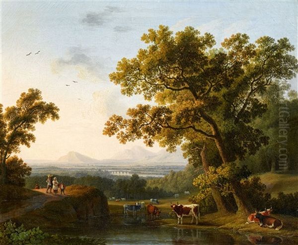 Italian River Landscape With A View Of The Tiber Valley North Of Rome Oil Painting by Jacob Philipp Hackert