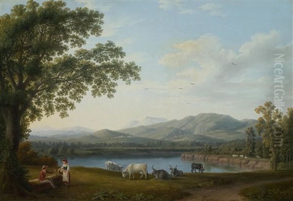 View Of The Sele And The Monti Alburni Massif Oil Painting by Jacob Philipp Hackert