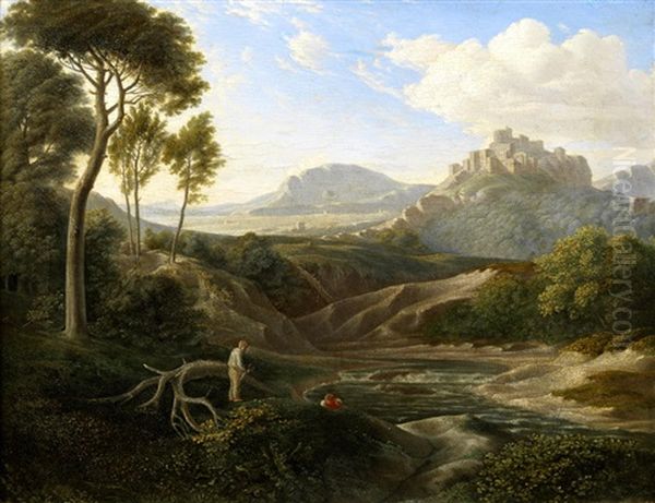 An Extensive Italianate Landscape With Figures In The Foreground Oil Painting by Jacob Philipp Hackert