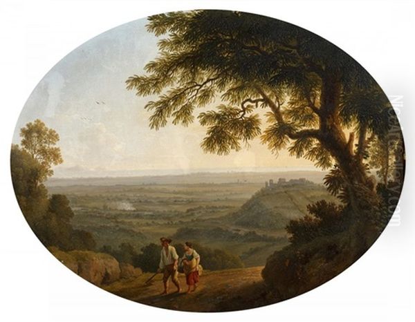 Blick Von Albano Auf Das Castello Savelli, Die Pontinische Ebene Und Den Monte Circeo Oil Painting by Jacob Philipp Hackert