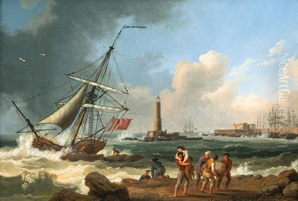 Storm In The Port Of Livorno Oil Painting by Jacob Philipp Hackert